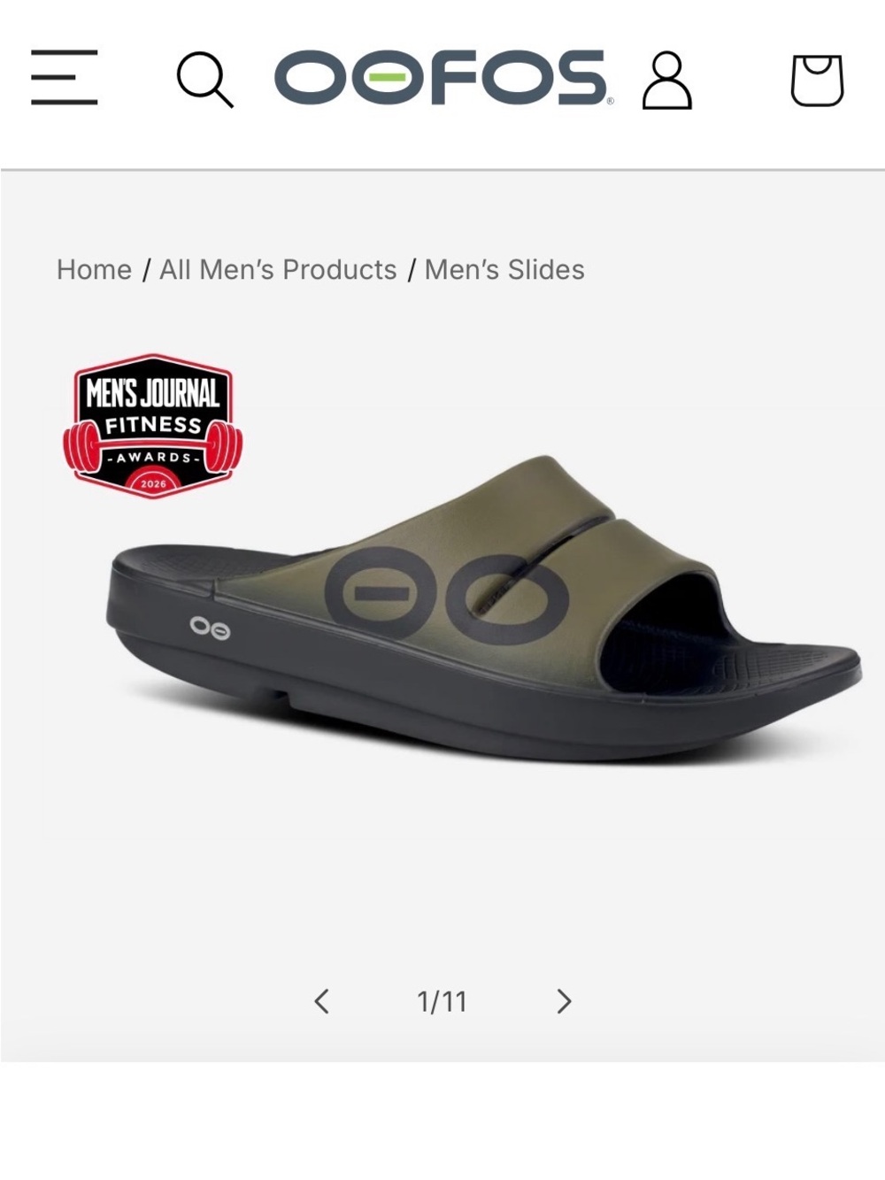 OOFOS Men's Olive and Black Recovery Slide